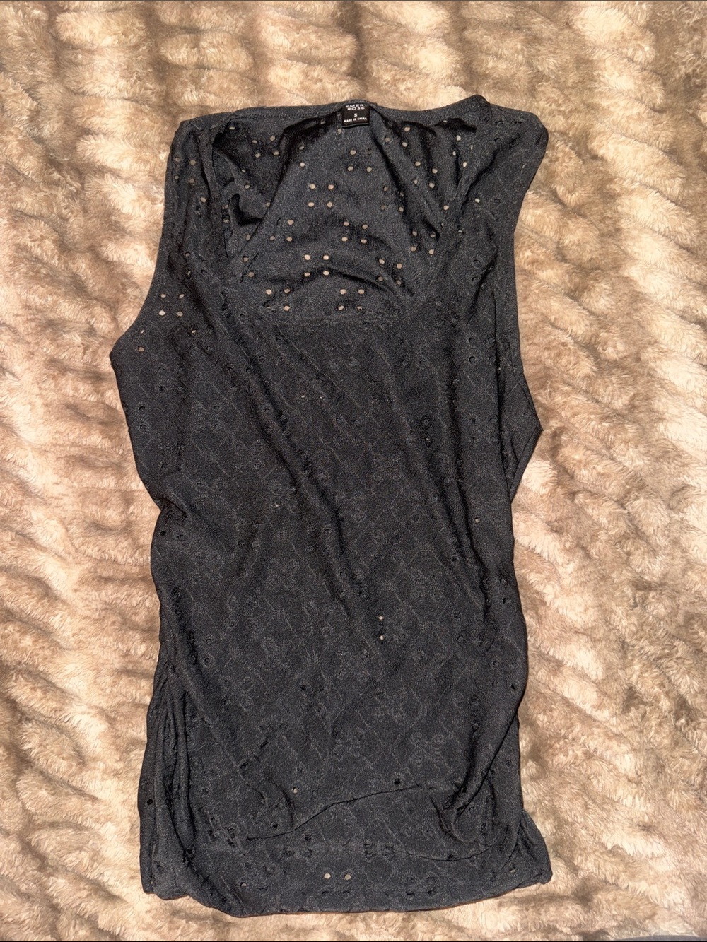 Black Sleeveless Eyelet Knit Top - Unbranded